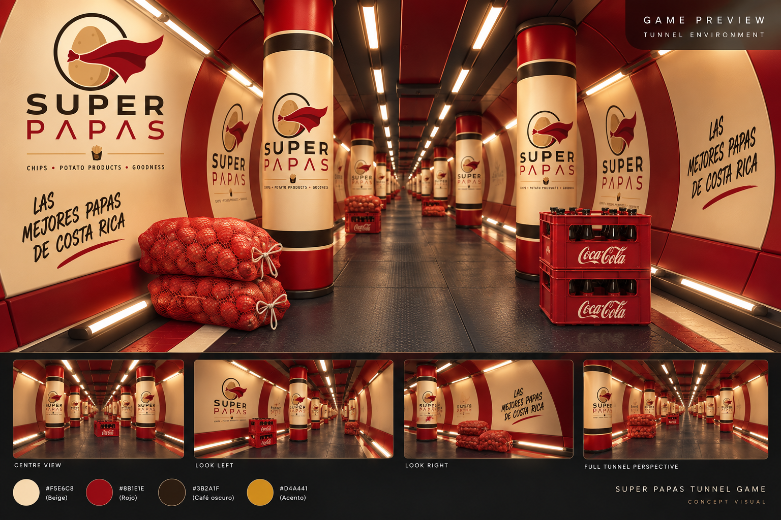 Túnel rojo y crema de Super Papas Turbo